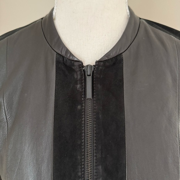 Armani Exchange Black Fitted Panelled Suede Leather Moto Jacket Biker size S - Picture 9 of 15
